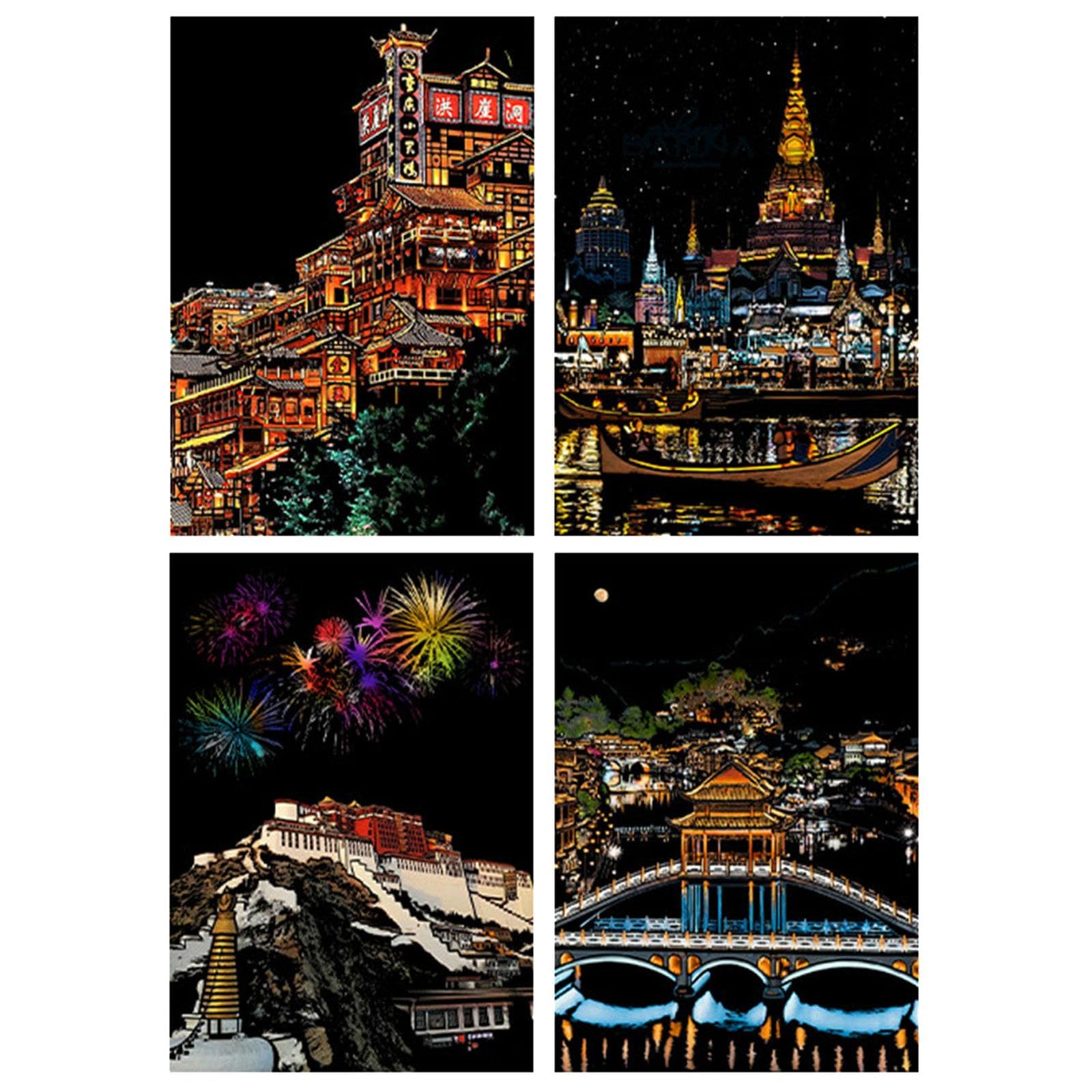 Amazon | WeiLaiKeQi スクラッチアート キット 4枚 風景 趣味